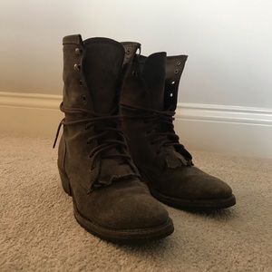 Gray free people lace up boots